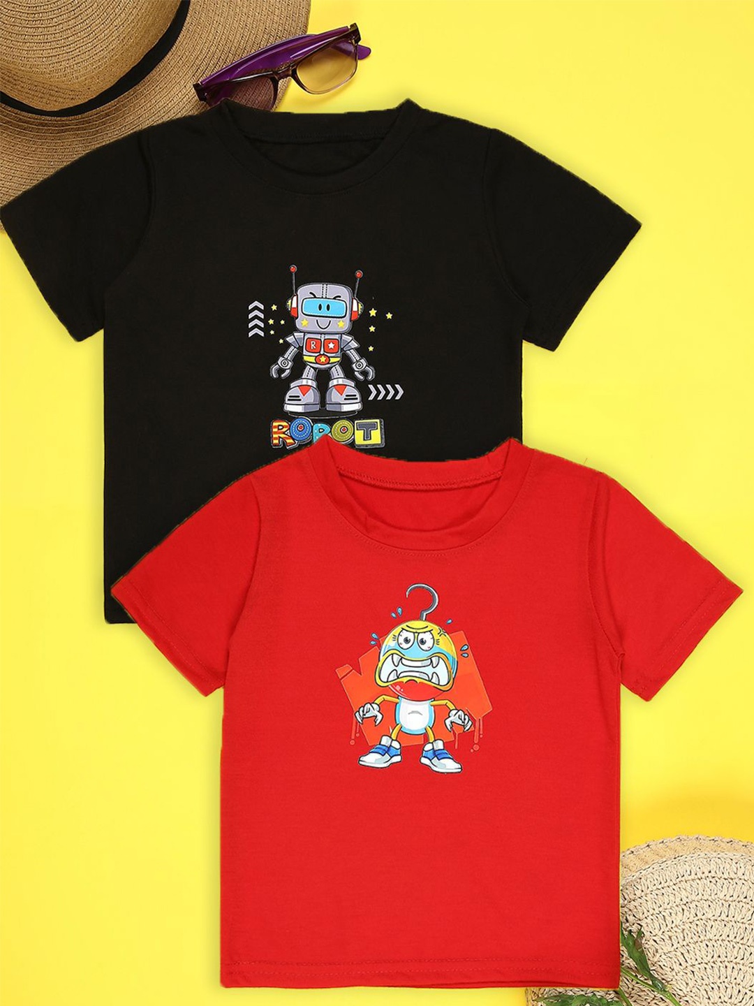 

Cutiekins Boys Pack Of 2 Graphic Printed Round Neck T-shirt, Black