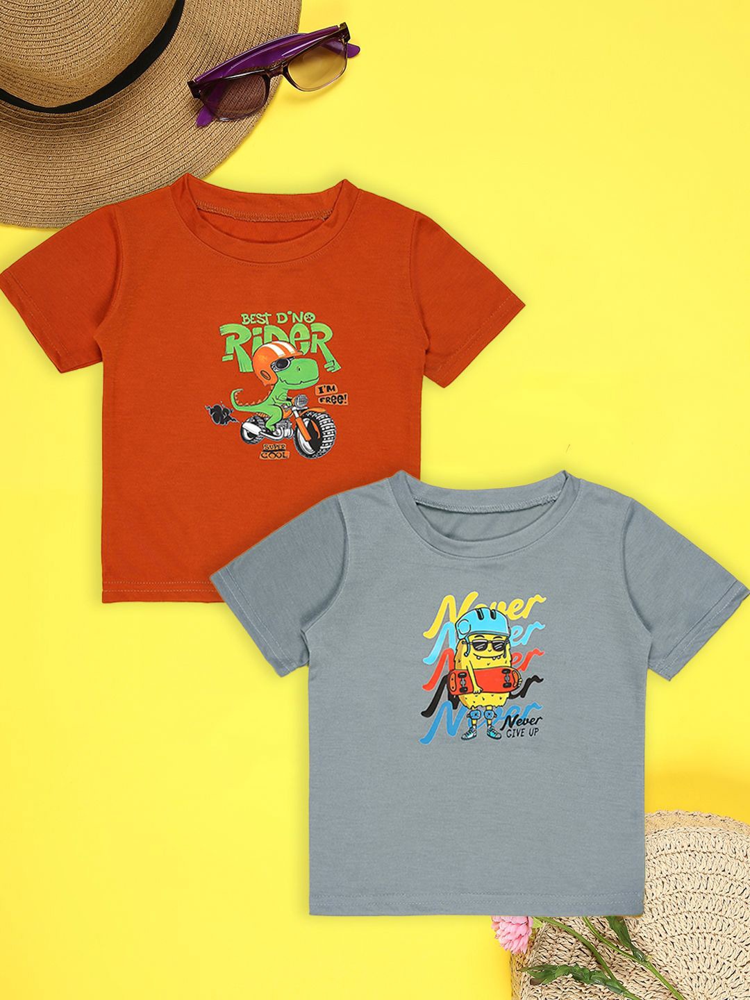 

Cutiekins Boys Pack Of 2 Graphic Printed Round Neck T-shirt, Orange