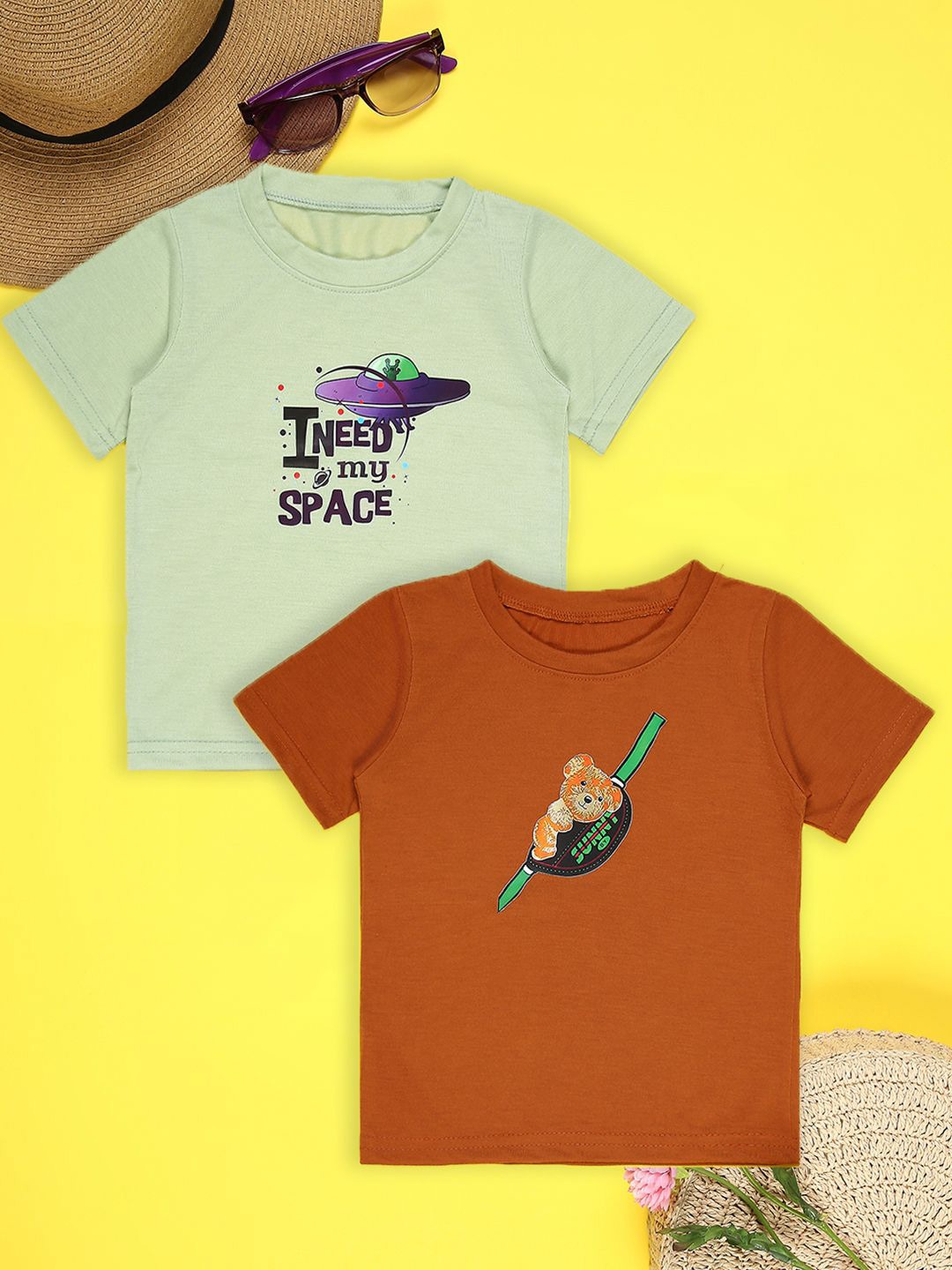 

Cutiekins Boys Pack Of 2 Graphic Printed Round Neck T-shirt, Brown