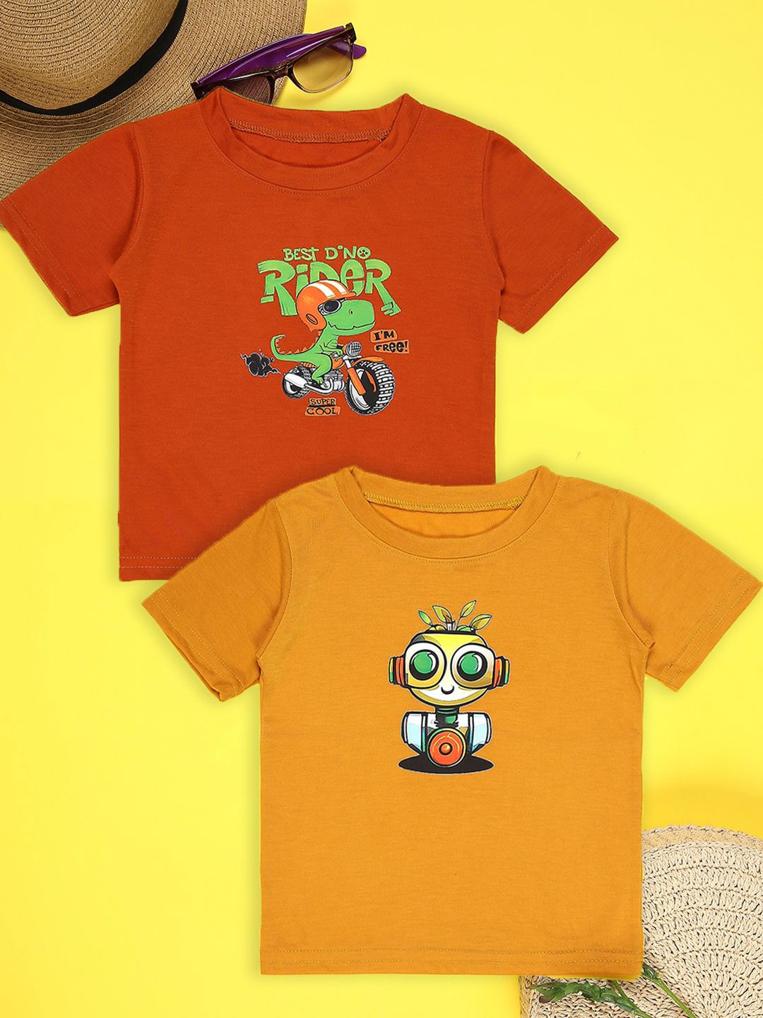 

Cutiekins Boys Pack Of 2 Graphic Printed Round Neck T-shirt, Orange