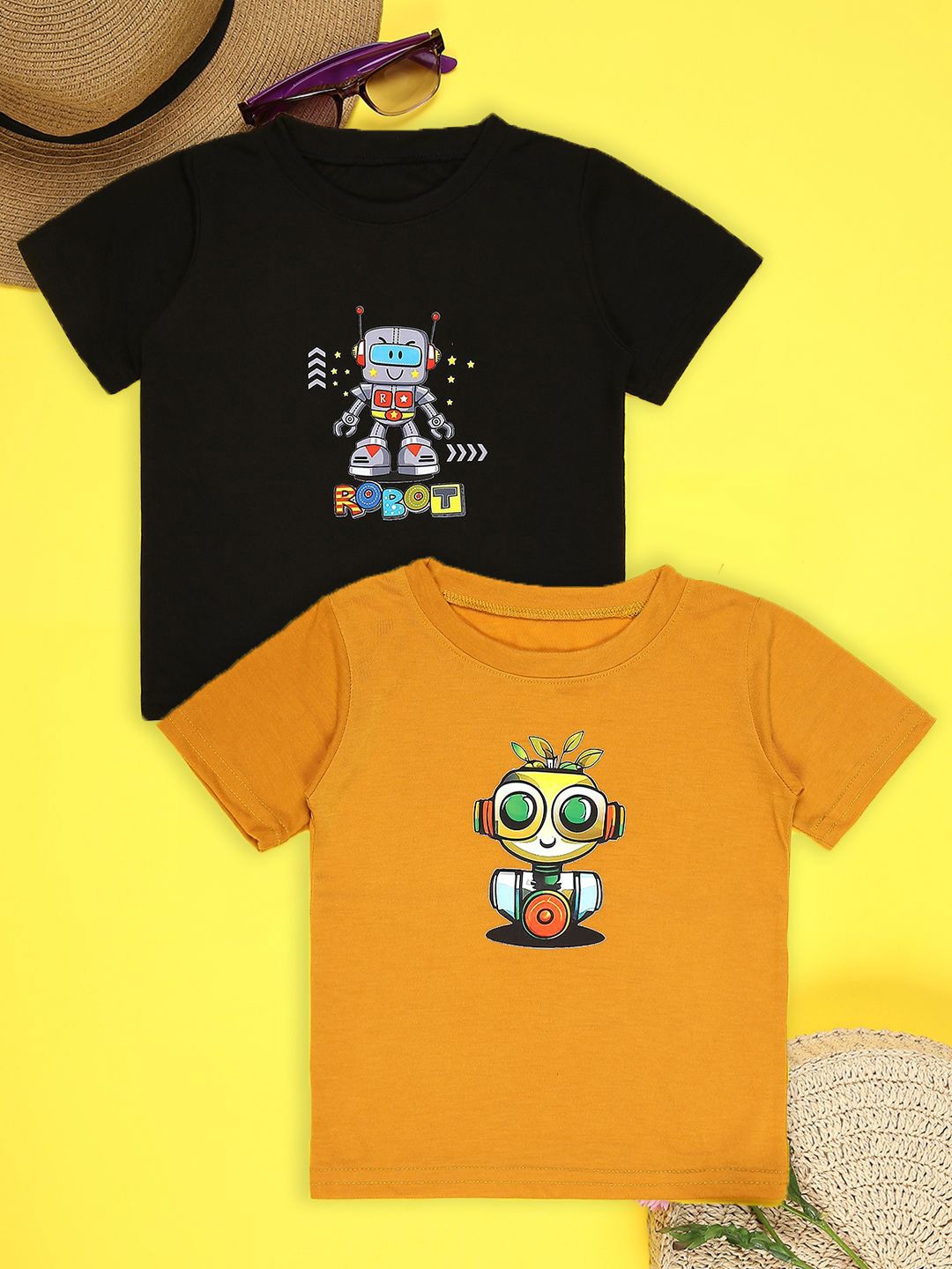 

Cutiekins Boys Pack Of 2 Graphic Printed Round Neck T-shirt, Black