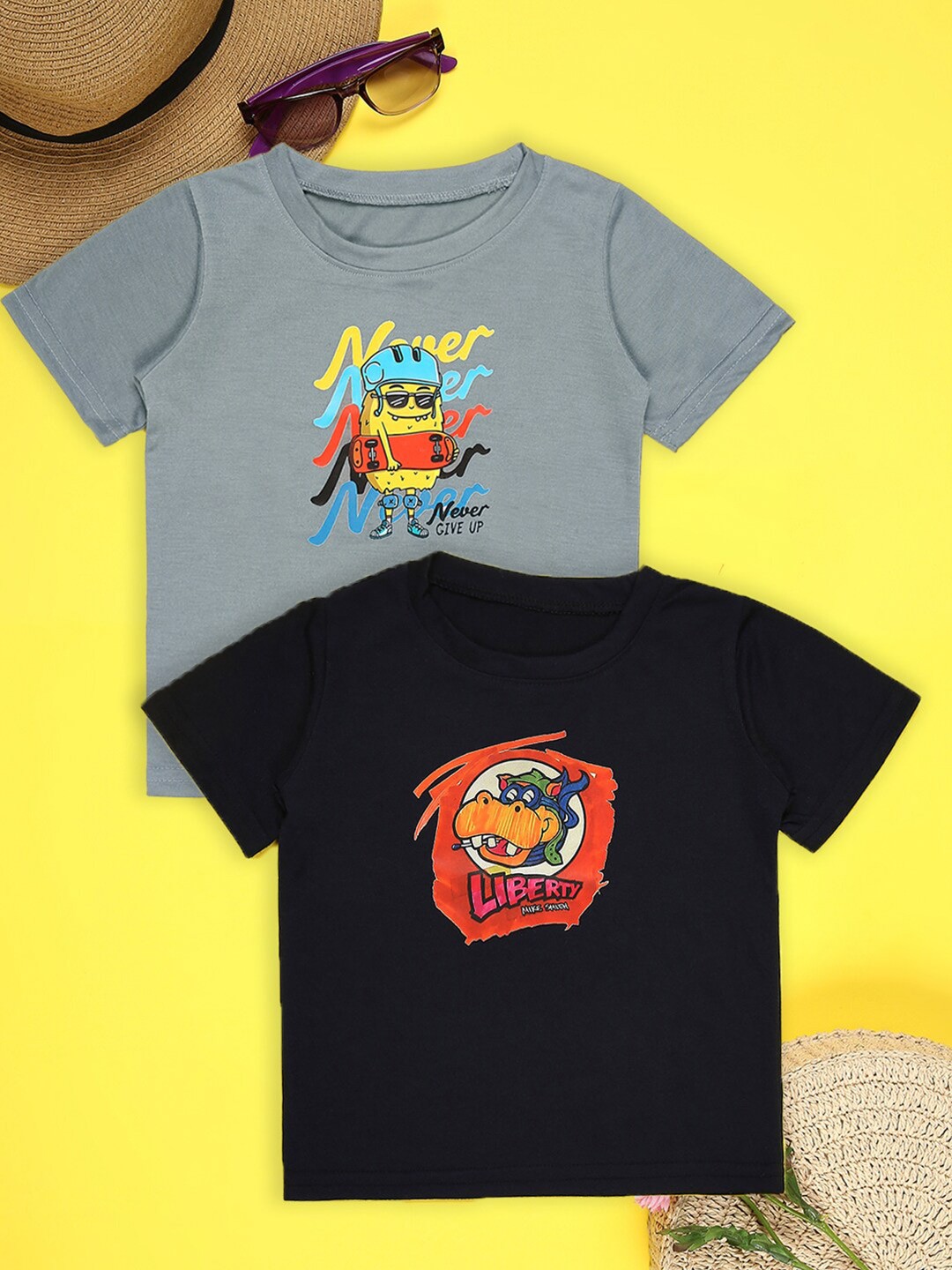 

Cutiekins Boys Pack Of 2 Graphic Printed Round Neck T-shirt, Grey