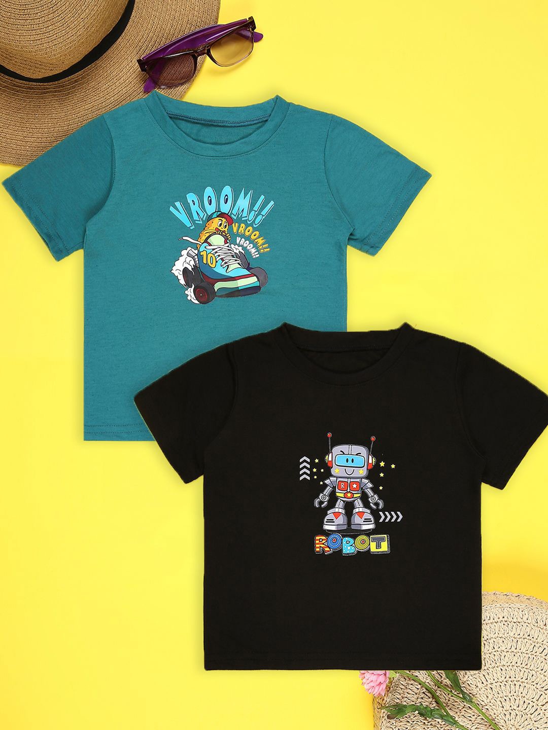 

Cutiekins Boys Pack Of 2 Graphic Printed Round Neck T-shirt, Sea green