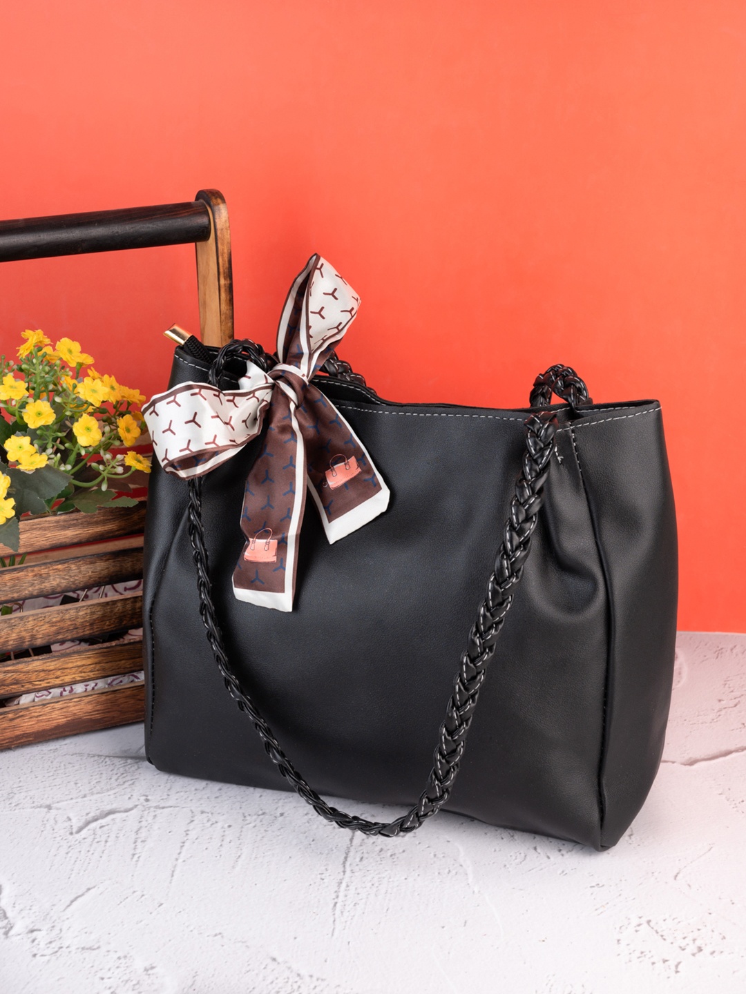 

Styli Women Black Ribbon Drop Shoulder Bag
