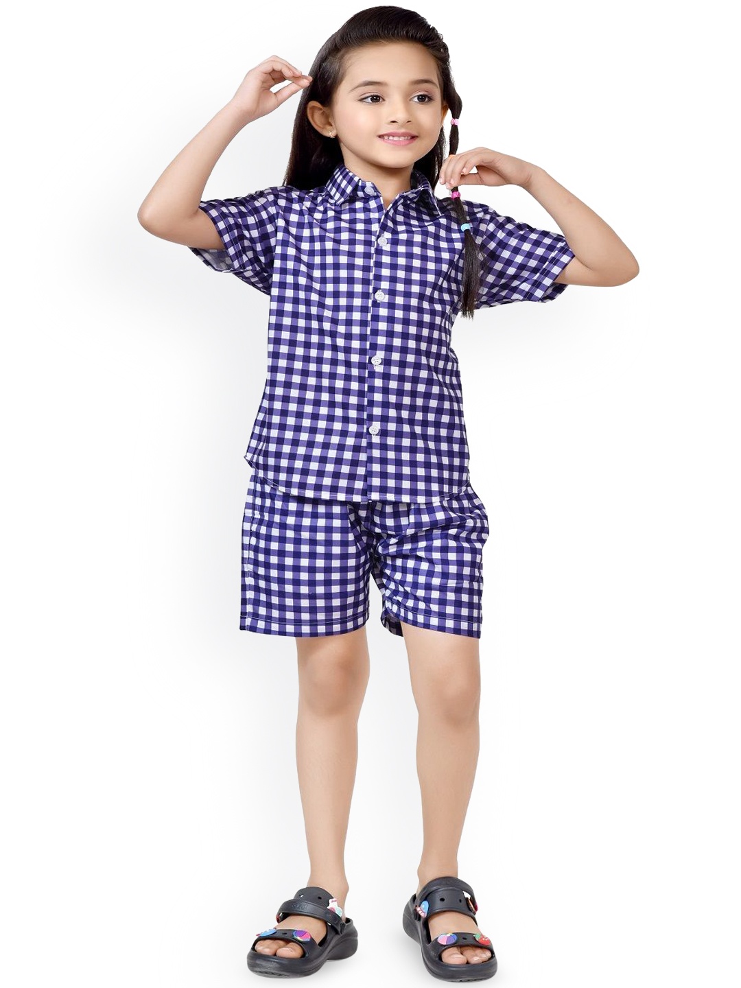 

BAESD Girls Checked Pure Cotton Clothing Set, Blue