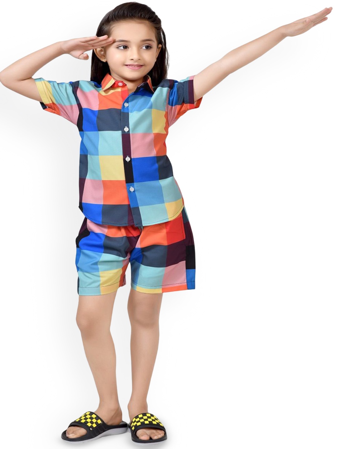 

BAESD Girls Checked Pure Cotton Clothing Set, Blue