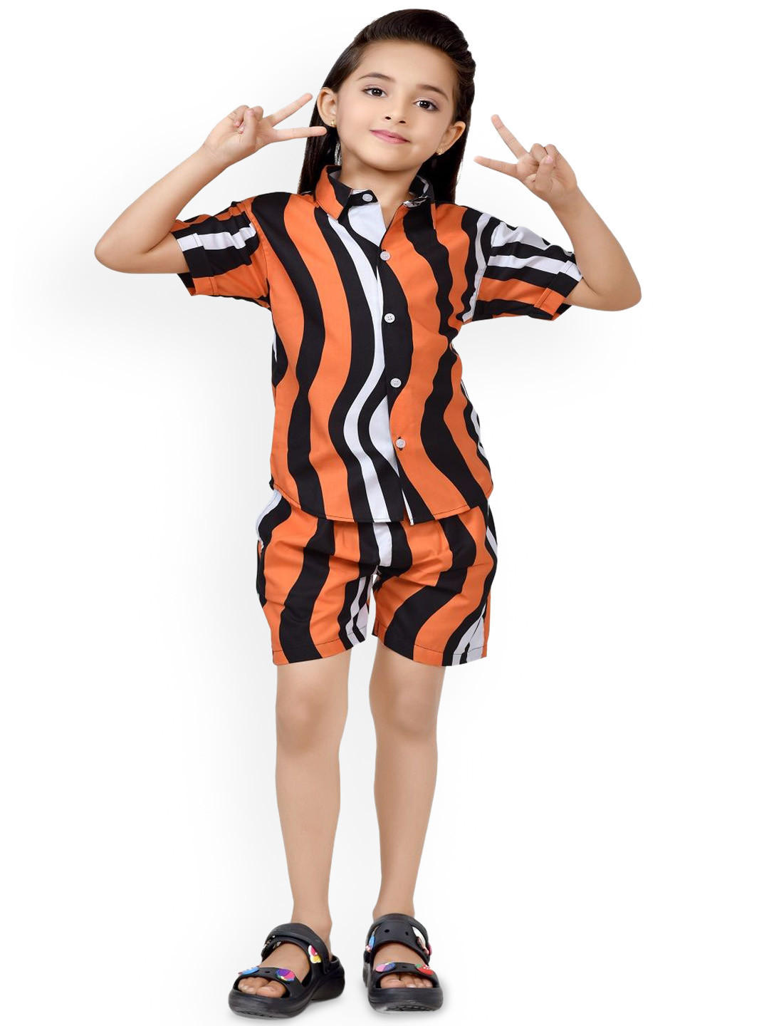 

BAESD Girls Striped Pure Cotton Clothing Set, Orange