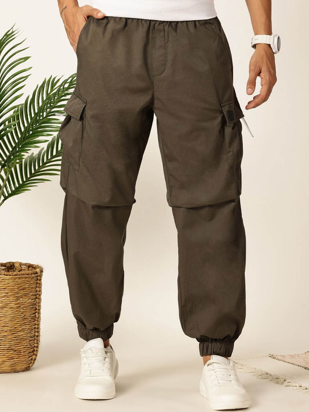 

Thomas Scott Men Comfort Easy Wash Joggers Trousers, Olive