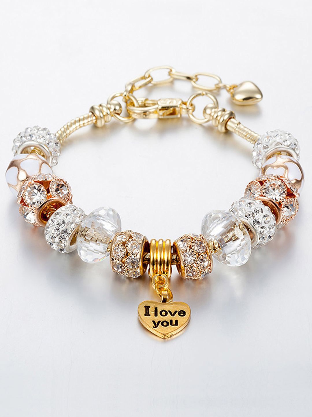 

Young & Forever Artificial Beads Brass Plated Charm Bracelet, Gold