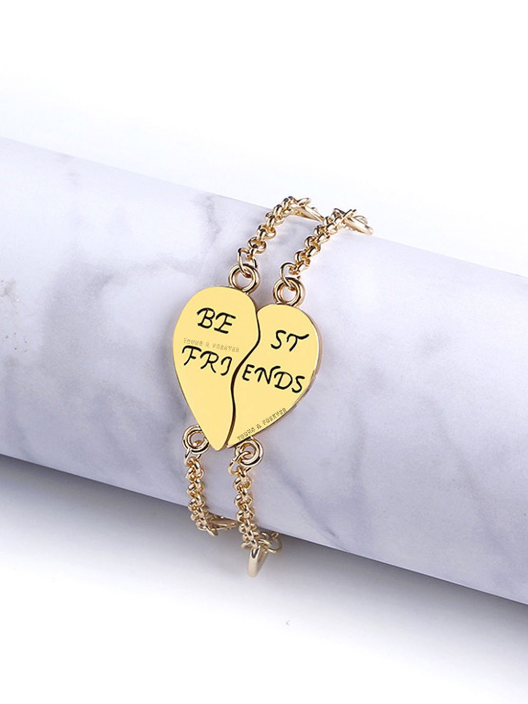 

Young & Forever Set of 2 Brass Plated Charm Bracelet, Gold