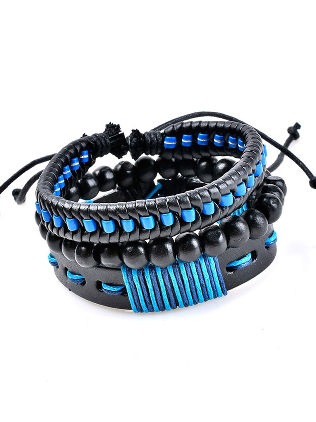 

Young & Forever Unisex Set Of 3 Beaded Leather Multistrand Bracelet, Blue