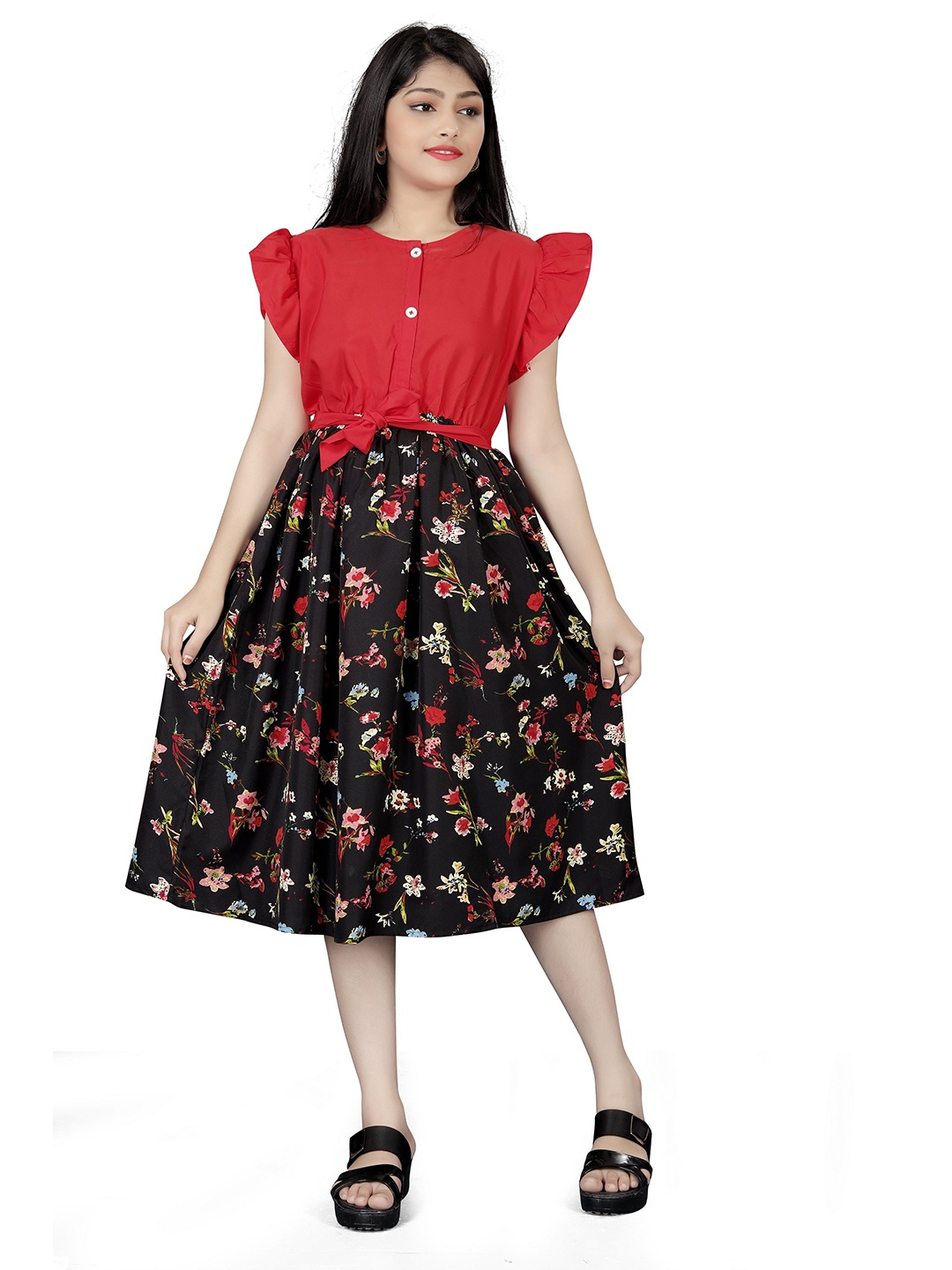 

BAESD Floral Print Crepe Fit & Flare Dress, Red