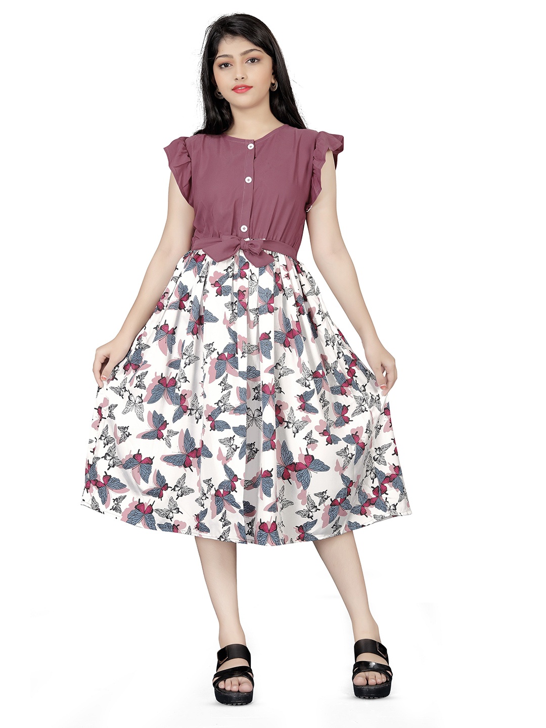 

BAESD Floral Print Flutter Sleeve Fit & Flare Dress, Lavender