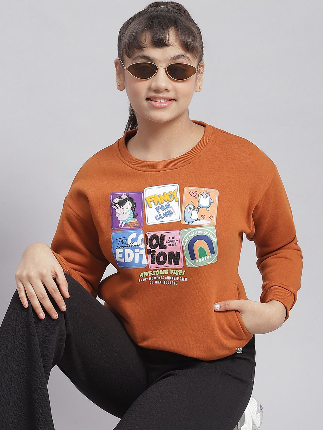 

Monte Carlo Girls Printed Round Neck Sweatshirt, Rust