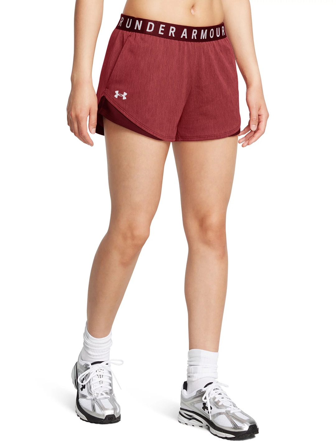 

UNDER ARMOUR Women Loose Fit Training or Gym Play Up 3.0 Twist 3 Inches Sports Shorts, Rust