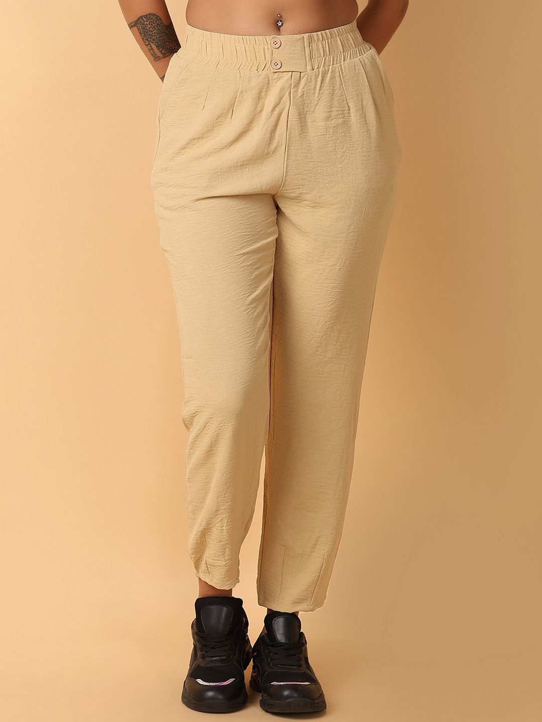 

V-Mart Women Cotton Trousers, Beige