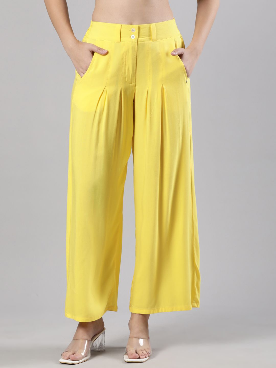 

Femmora Comfortable Fit Pleated Flared Palazzo, Yellow