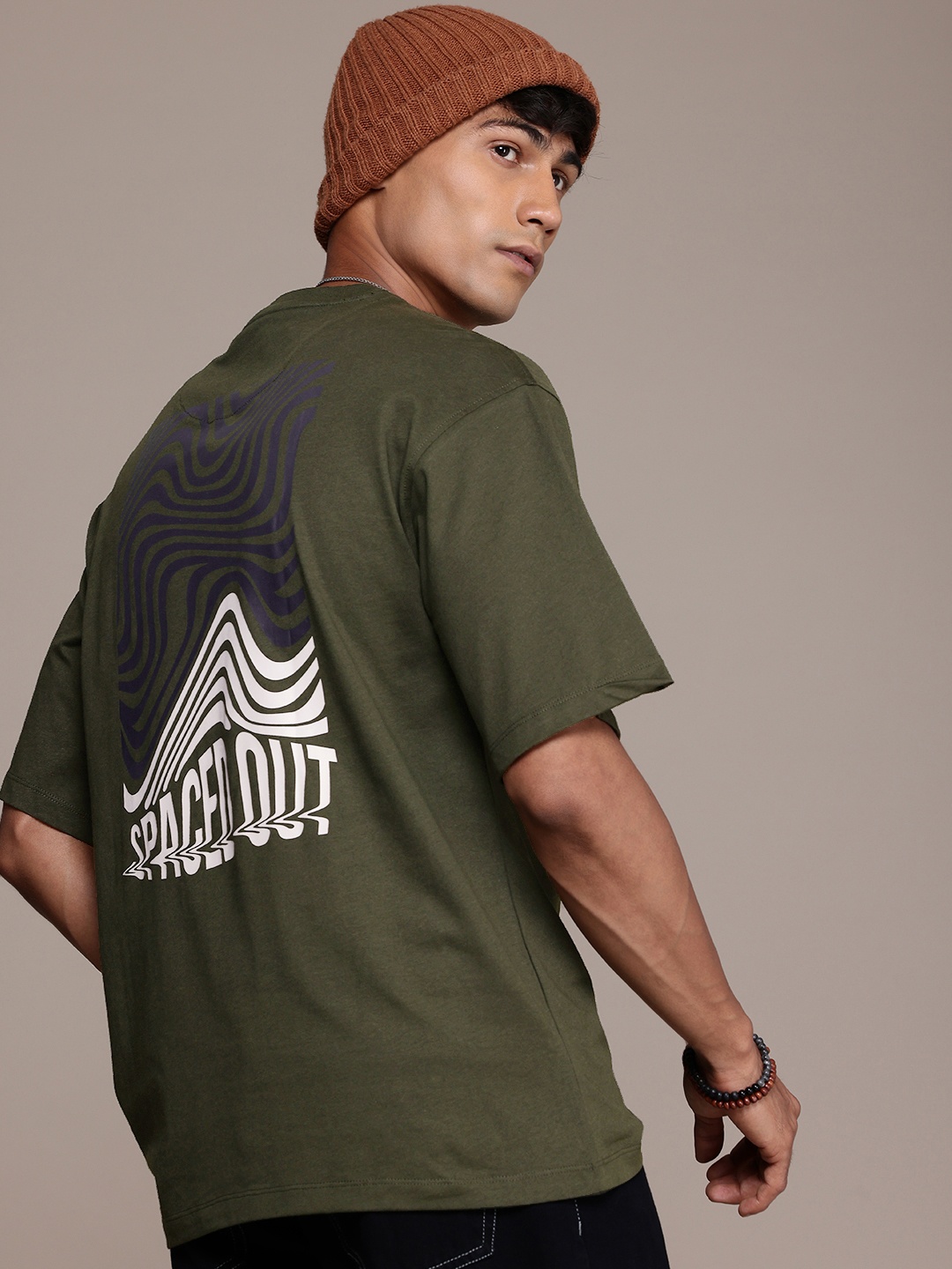 

Roadster Men Printed Drop-Shoulder Sleeves Pure Cotton T-shirt, Green