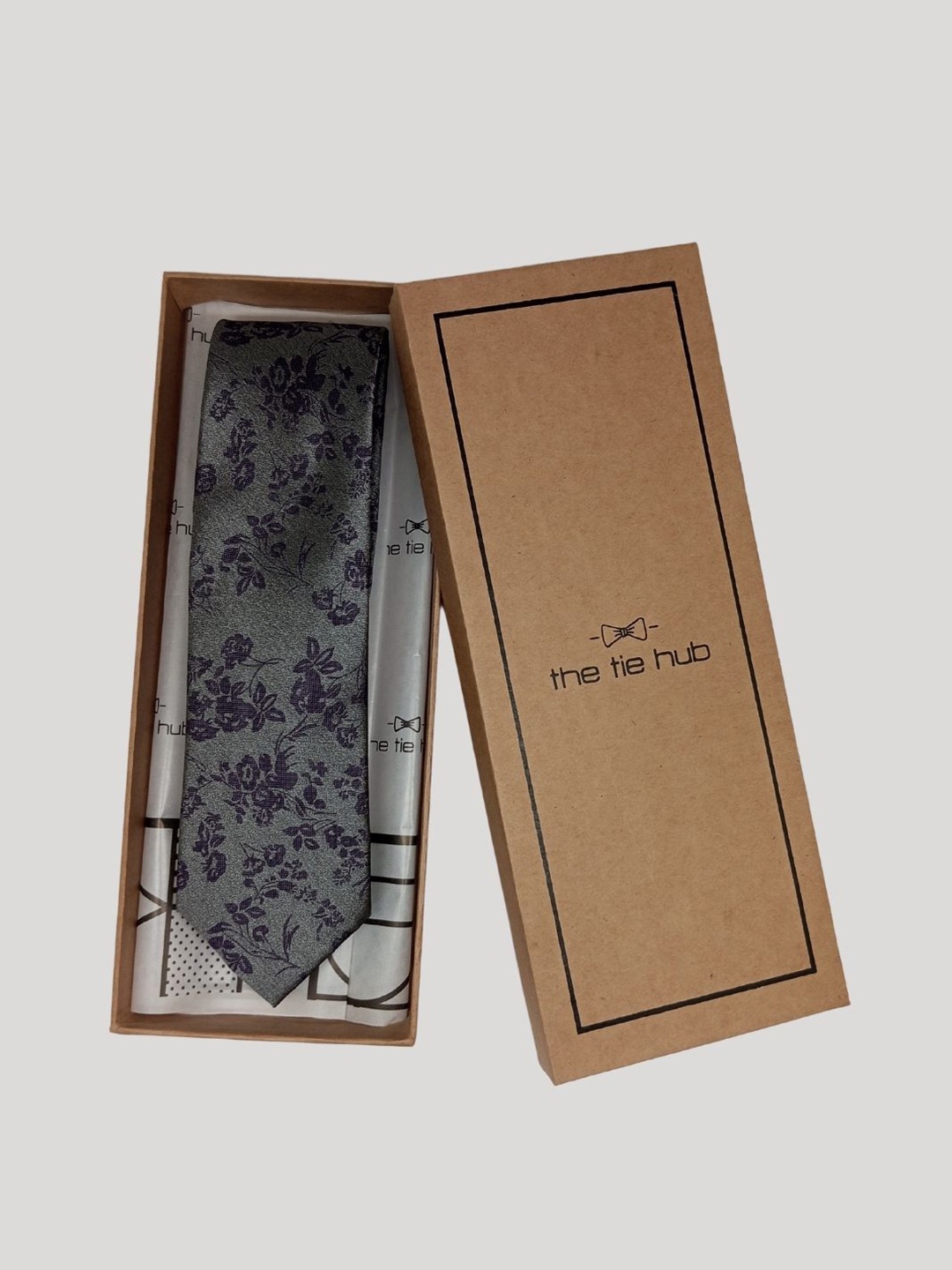 

The Tie Hub Men Self Design Skinny Tie, Grey