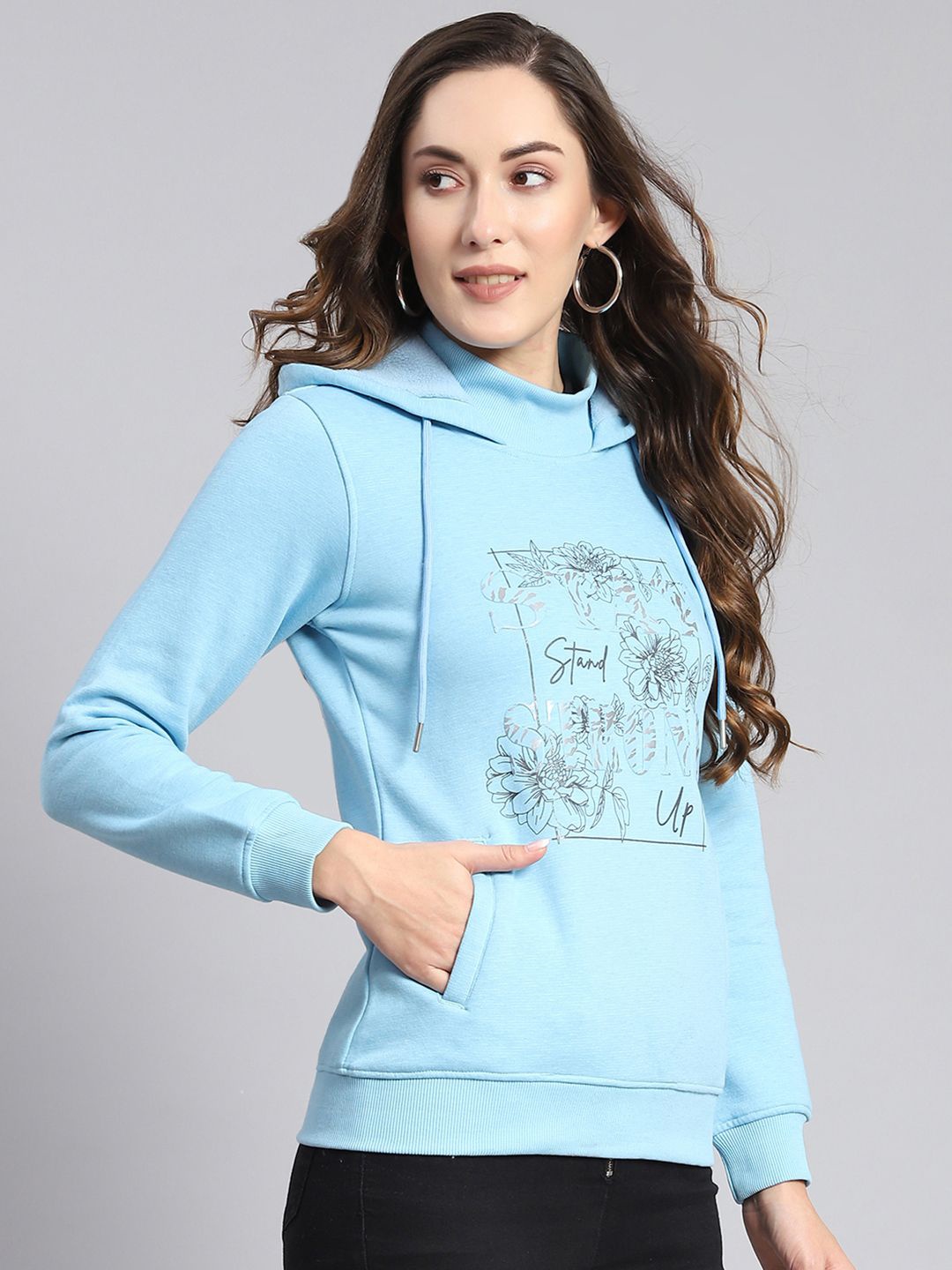 

Monte Carlo Women Printed Hooded Sweatshirt, Blue