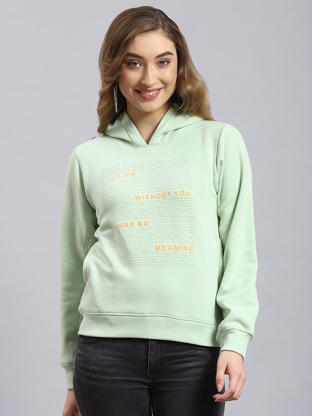 

Monte Carlo Women Printed Hooded Sweatshirt, Green