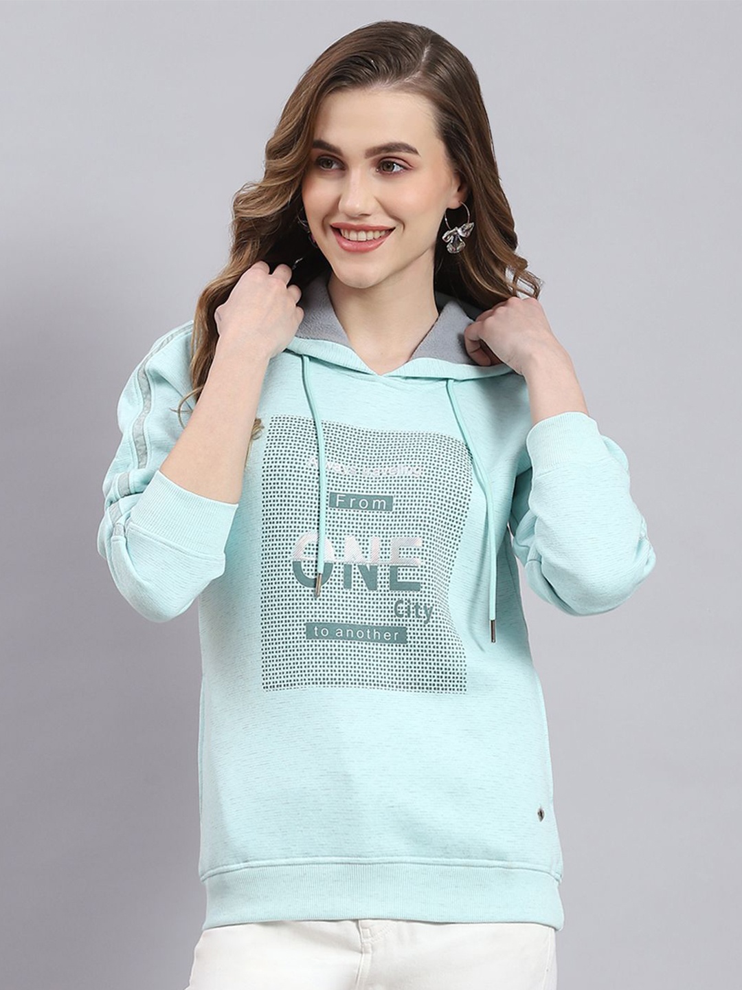 

Monte Carlo Women Printed Hooded Sweatshirt, Turquoise blue