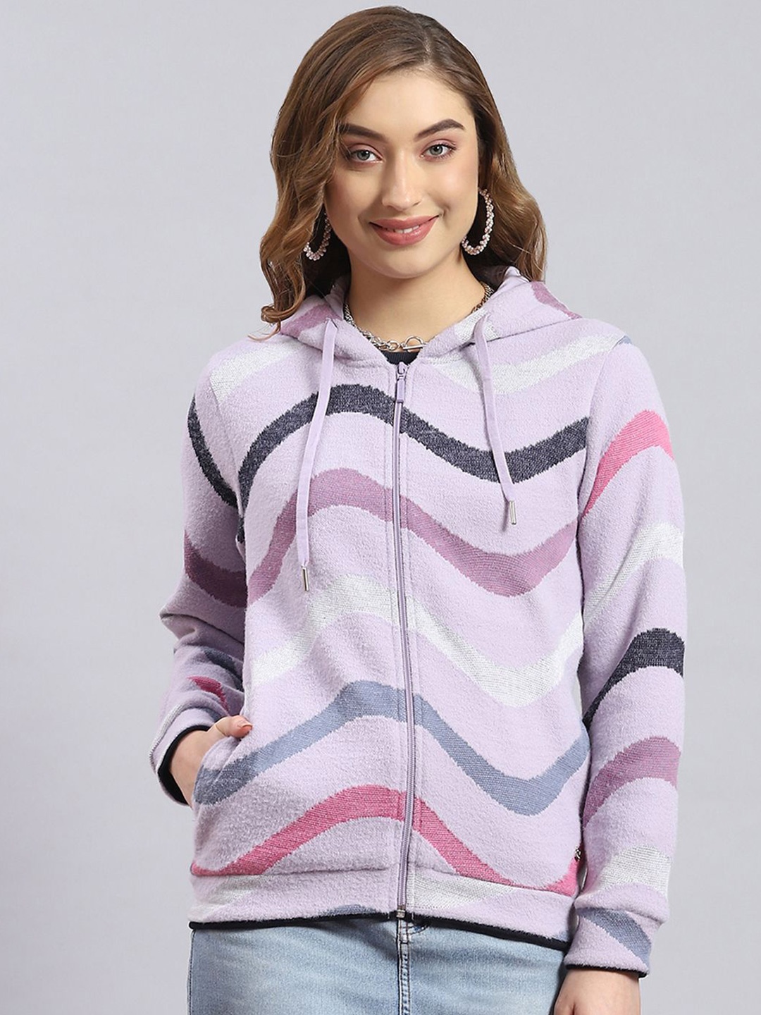 

Monte Carlo Women Striped Hooded Sweatshirt, Purple