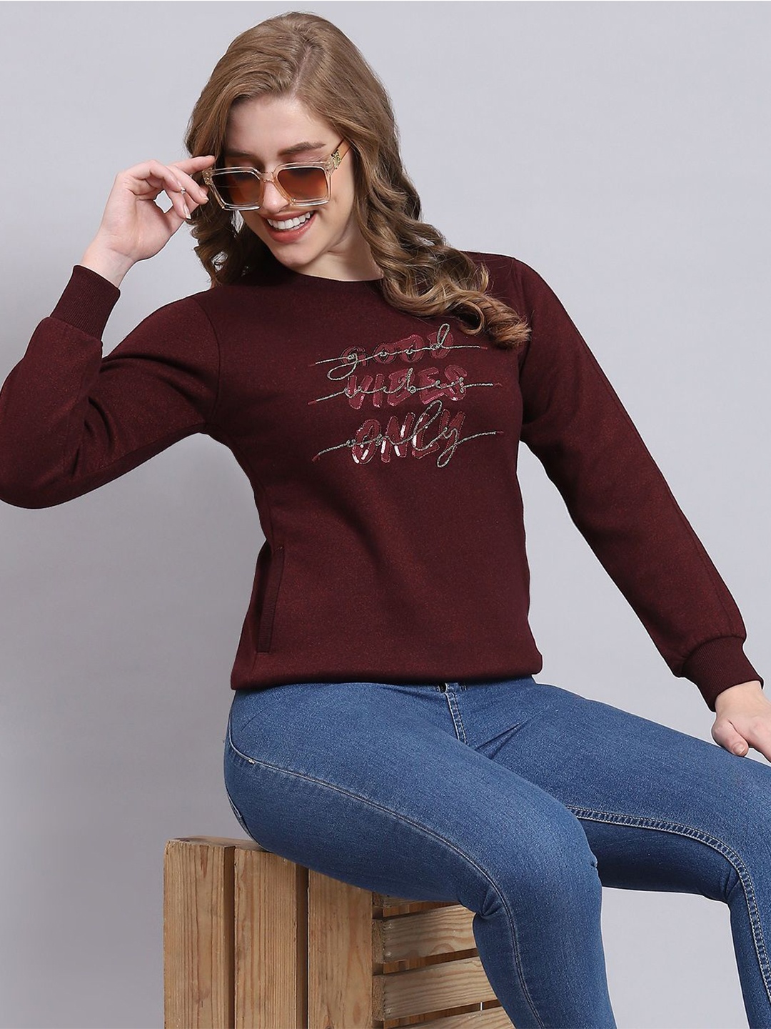 

Monte Carlo Women Printed Sweatshirt, Maroon