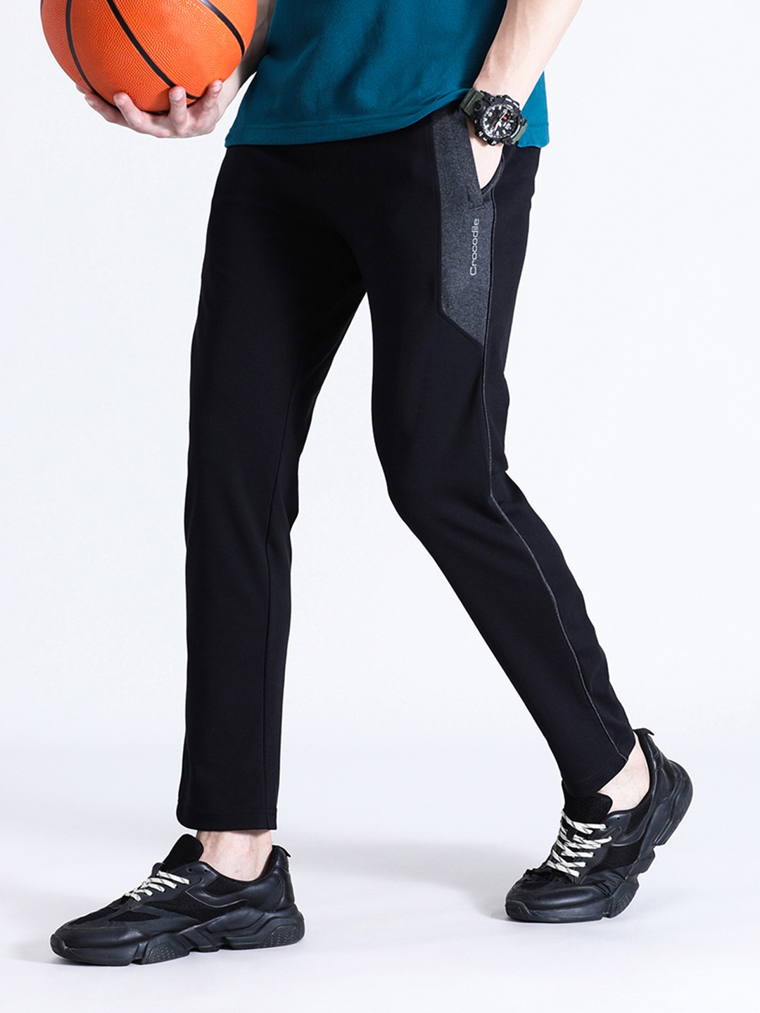 

Crocodile Men Cotton Track Pants, Black