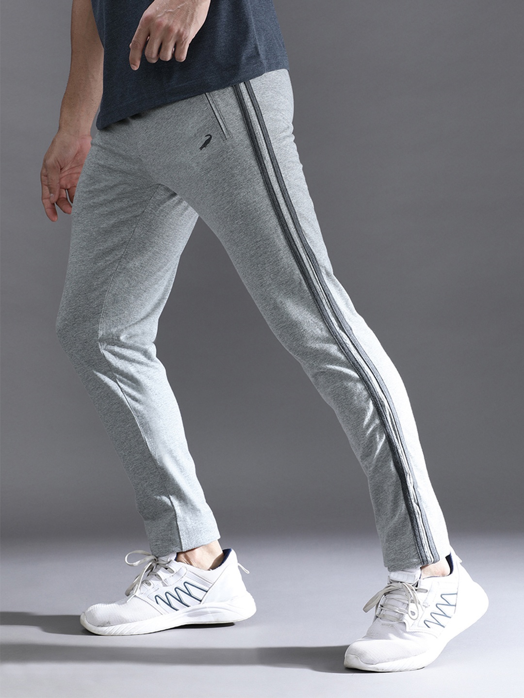

Crocodile Men Cotton Mid Rise Track Pants, Grey melange