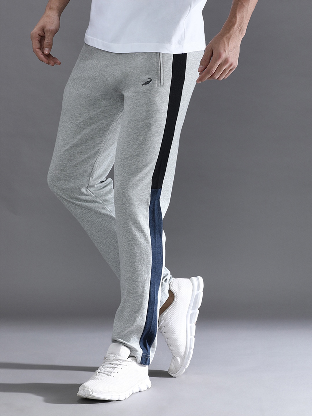 

Crocodile Men Cotton Mid Rise Track Pants, Grey melange