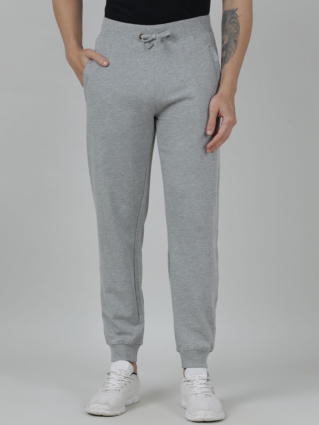 

Crocodile Men Cotton Mid Rise Track Pants, Grey melange