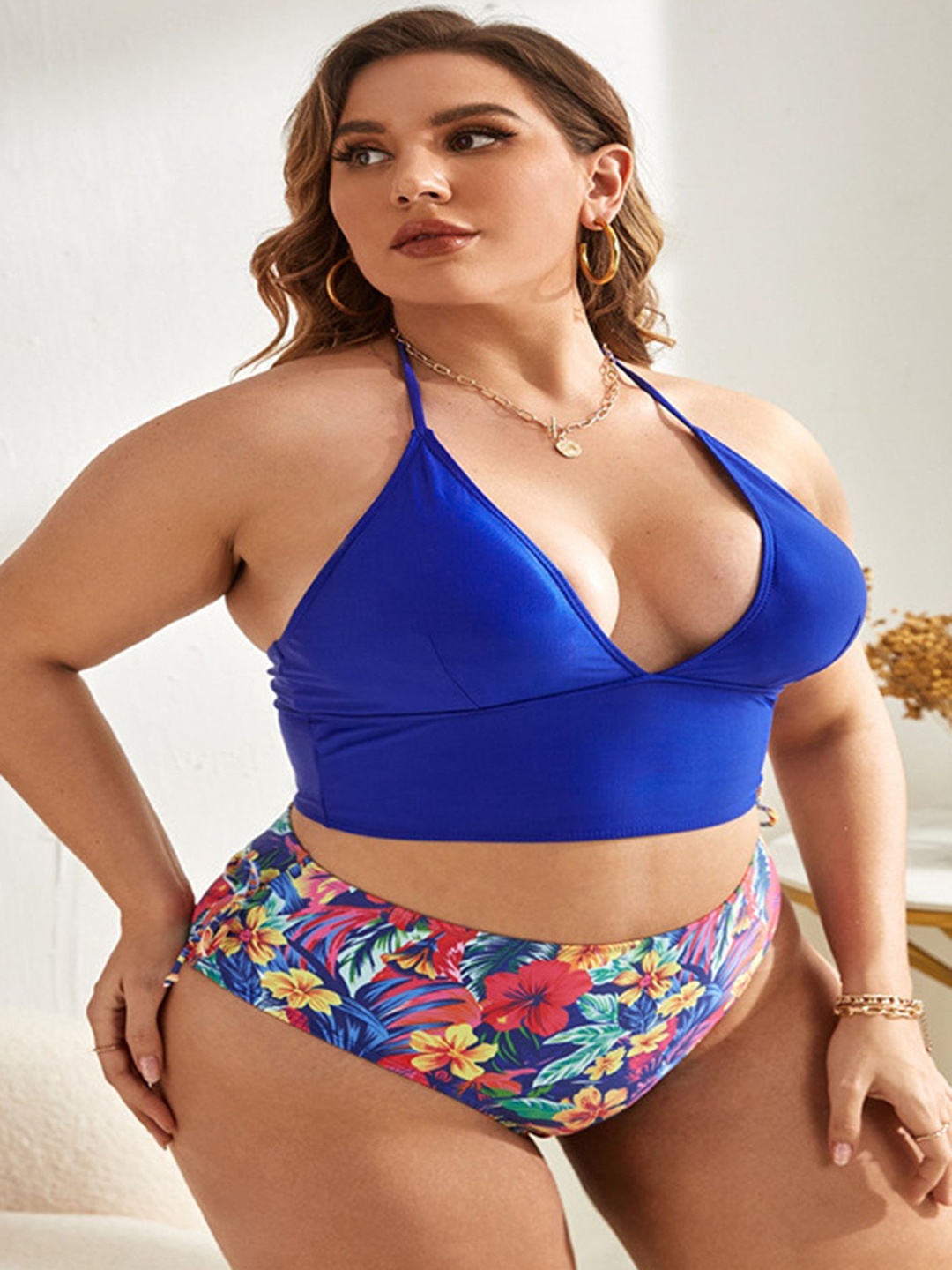 

LULU & SKY Solid Printed Swim Bikini Set, Blue