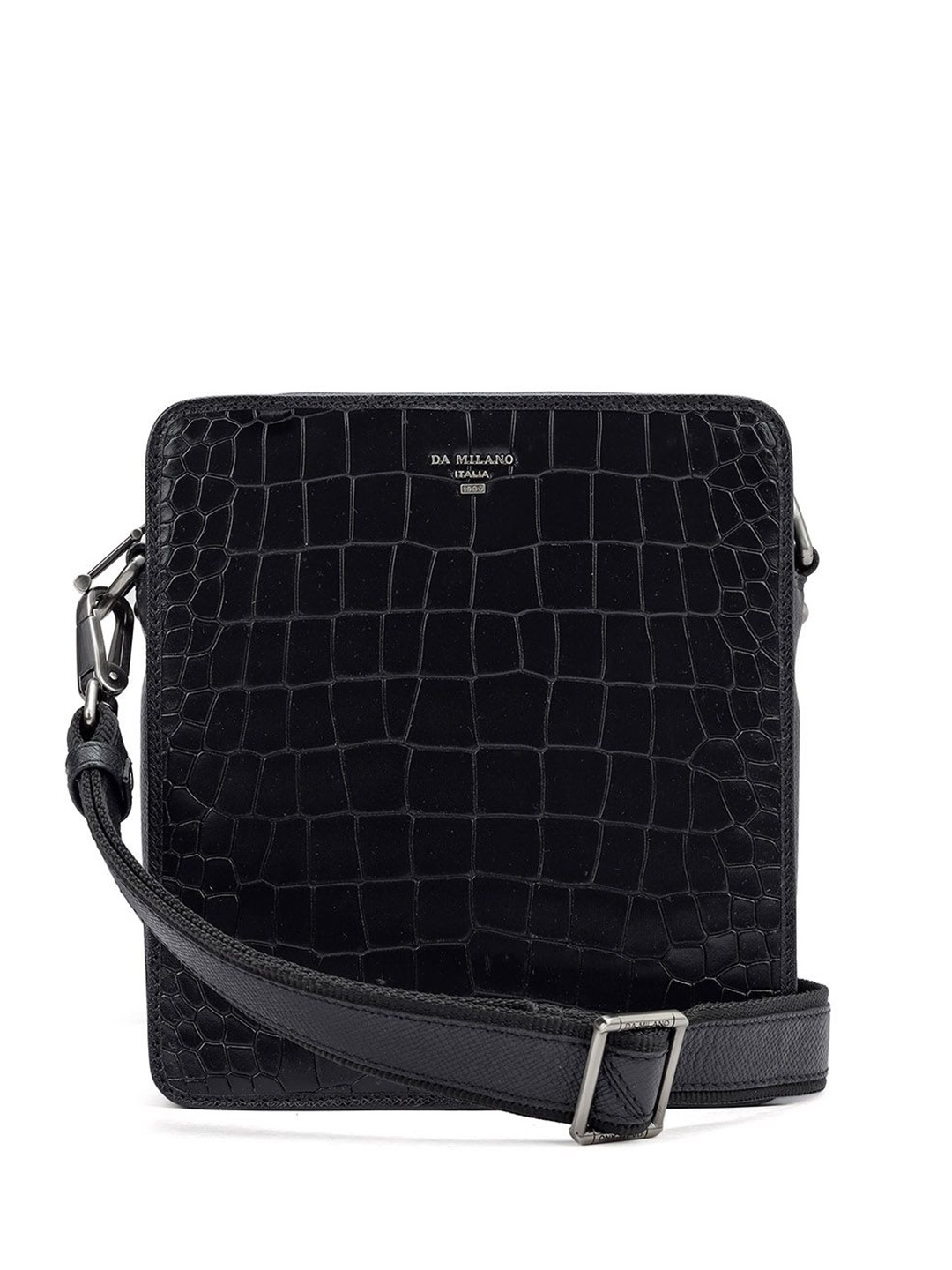 

Da Milano Men Textured Messenger Bag, Black