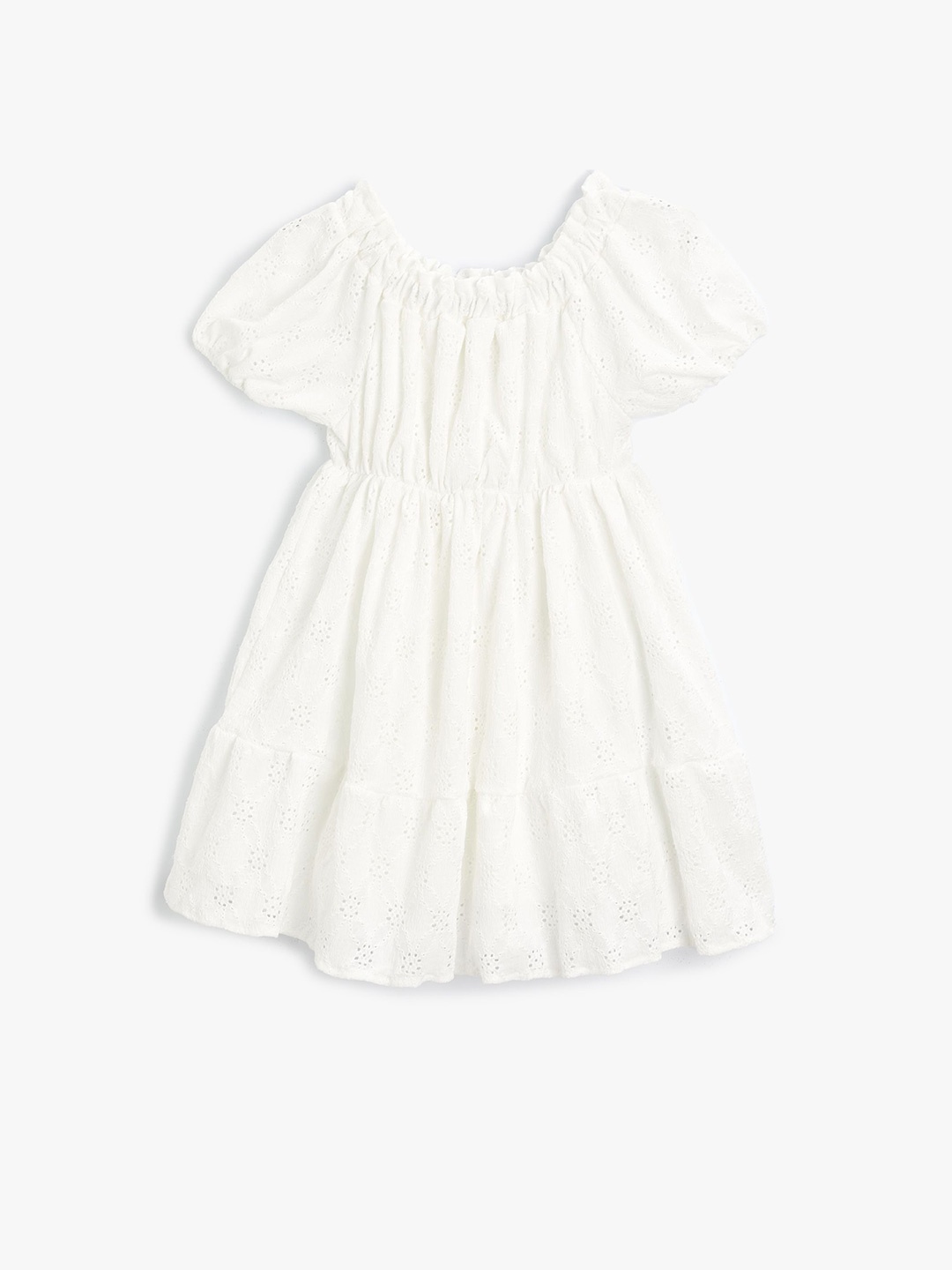 

Koton Girls Solid Puff Sleeve Fit & Flare Dress, White