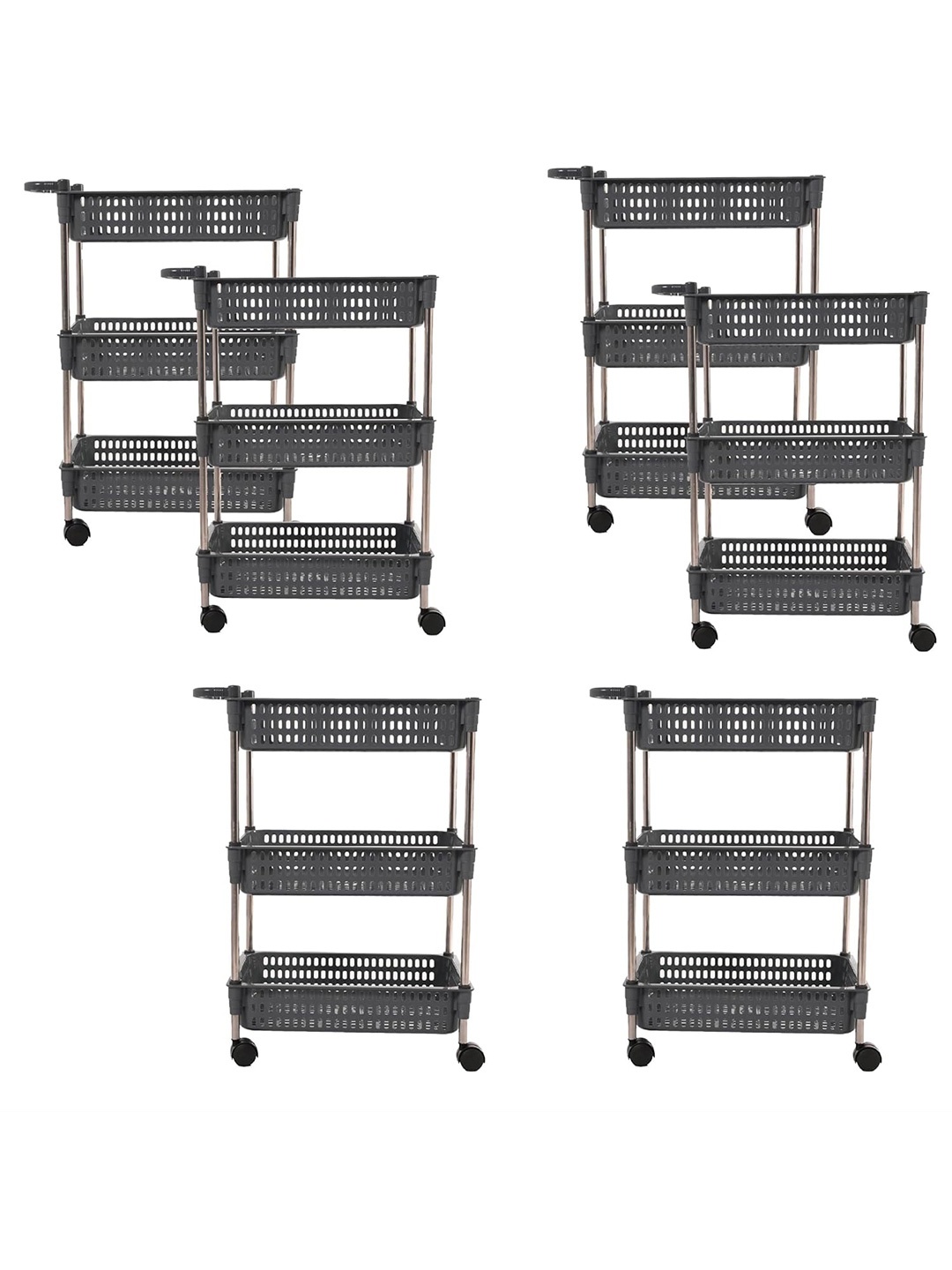 

Kuber Industries Grey 6 Pieces Textured 3-Tier Rectangle Racks