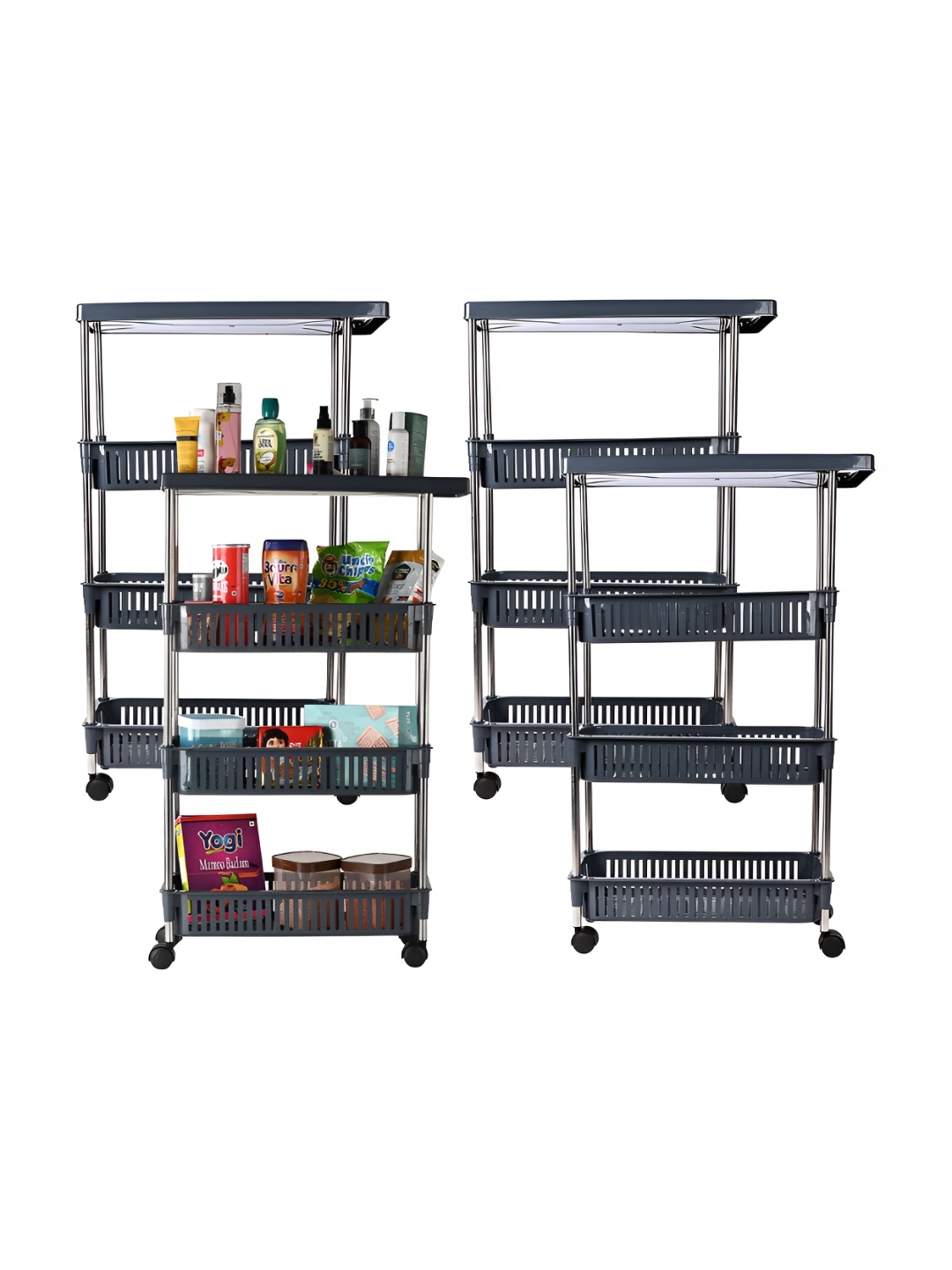 

Kuber Industries Grey 4 Pieces Textured Slim 4 Layer Multipurpose Racks With Wheels