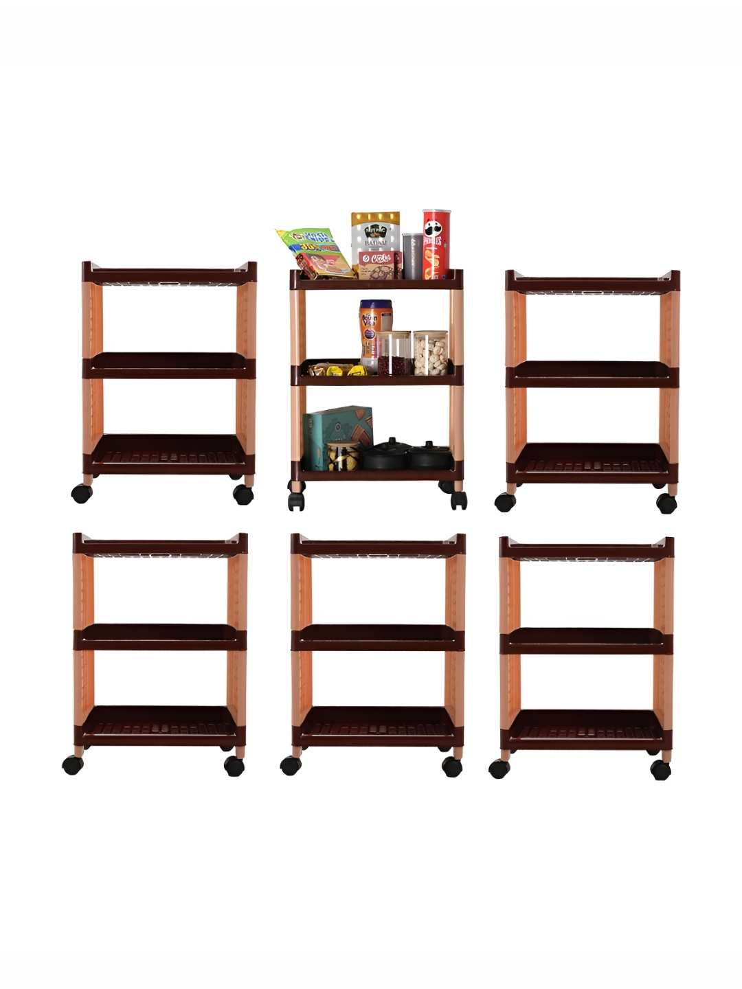 

Kuber Industries Brown 6 Pieces Rectangle Multi Purpose Racks