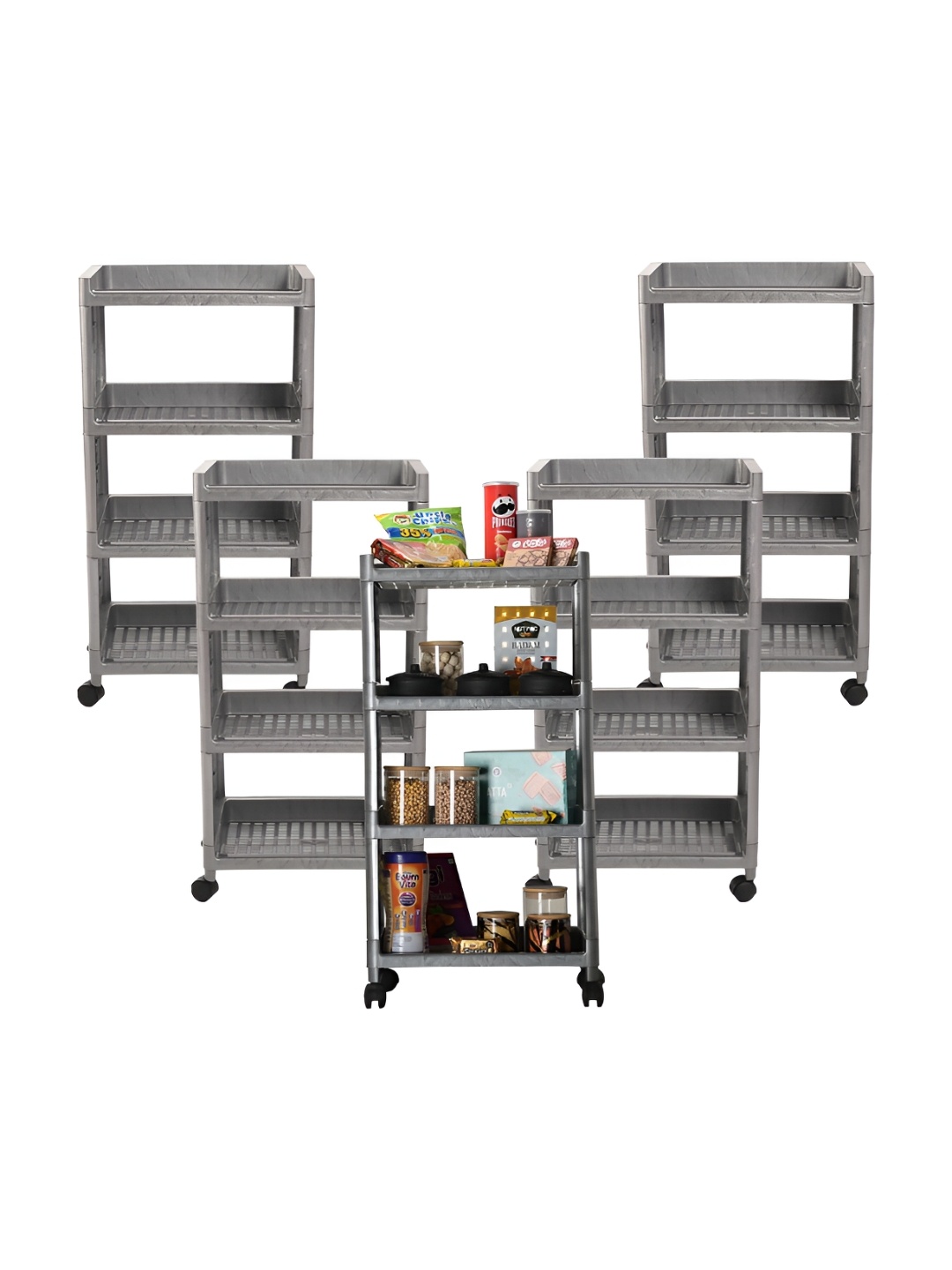 

Kuber Industries Grey 5 Pieces Textured 4-Tier Rectangle Multi Purpose Rack