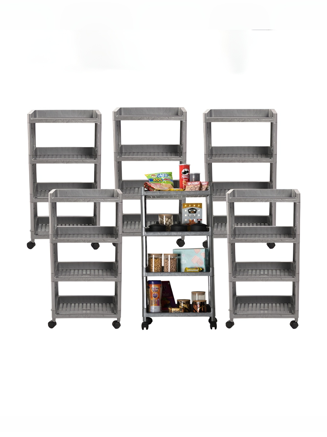 

Kuber Industries Grey 6 Pieces Multipurpose 4-Layer Storage Racks