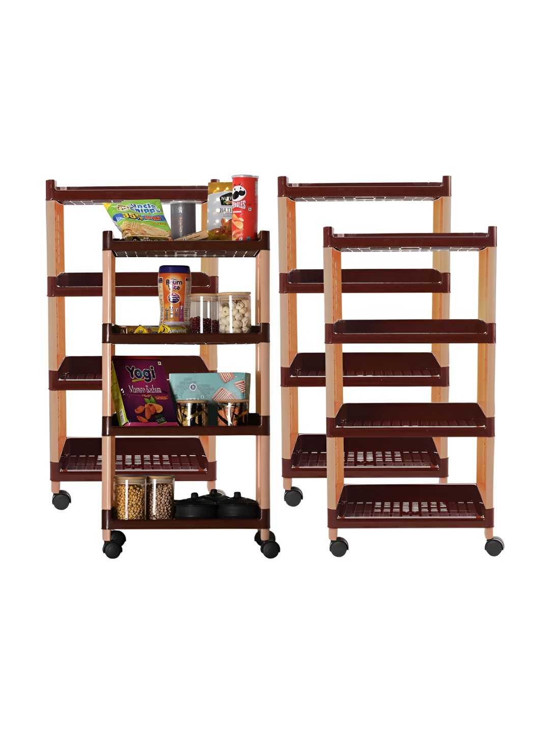 

Kuber Industries Brown 4 Pieces Textured 4 Layer Multipurpose Racks with Wheels