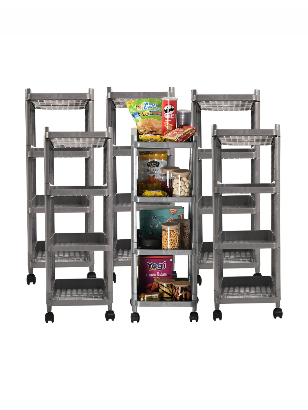 

Kuber Industries Grey 6 Pieces Textured 4-Tier Rectangle Multi Purpose Rack