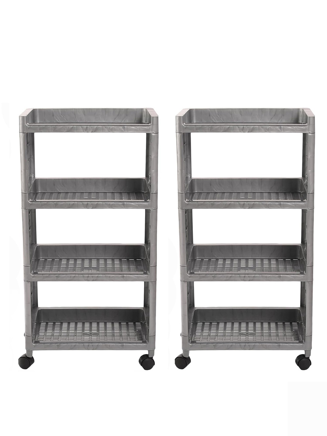 

Kuber Industries Grey 2 Pieces 4-Layer Storage Trolley Rack