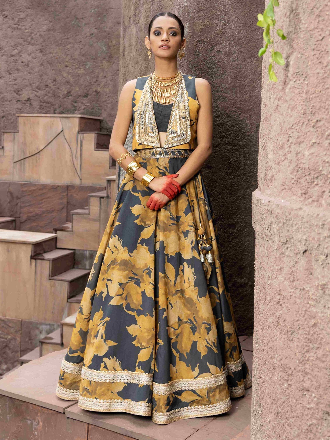 

Seeaash Printed Gotta Patti Made to Measure Lehenga Choli, Yellow