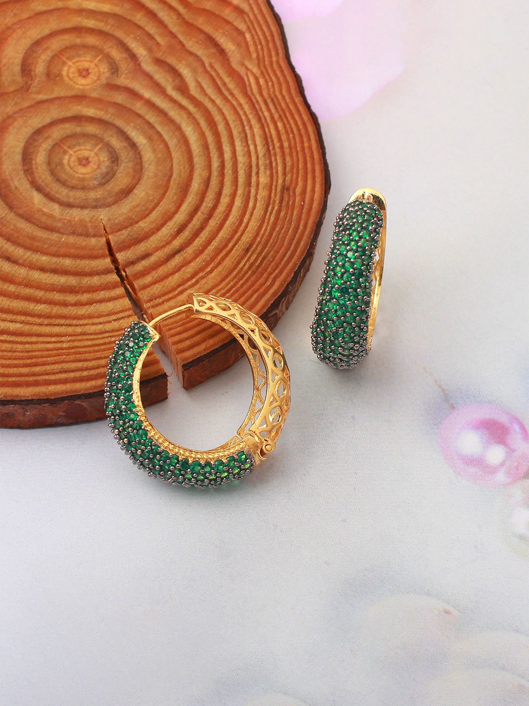 

Mirana Gold-Plated Alloy Artificial Stones Hoop Earrings