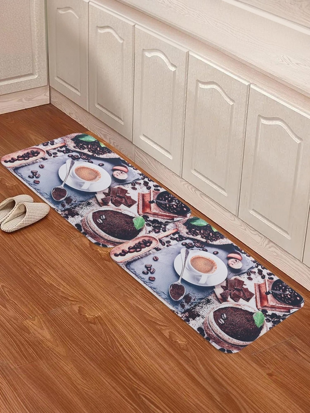 

Kuber Industries Coffee Brown & White 2Pieces 240 GSM Kitchen Mats