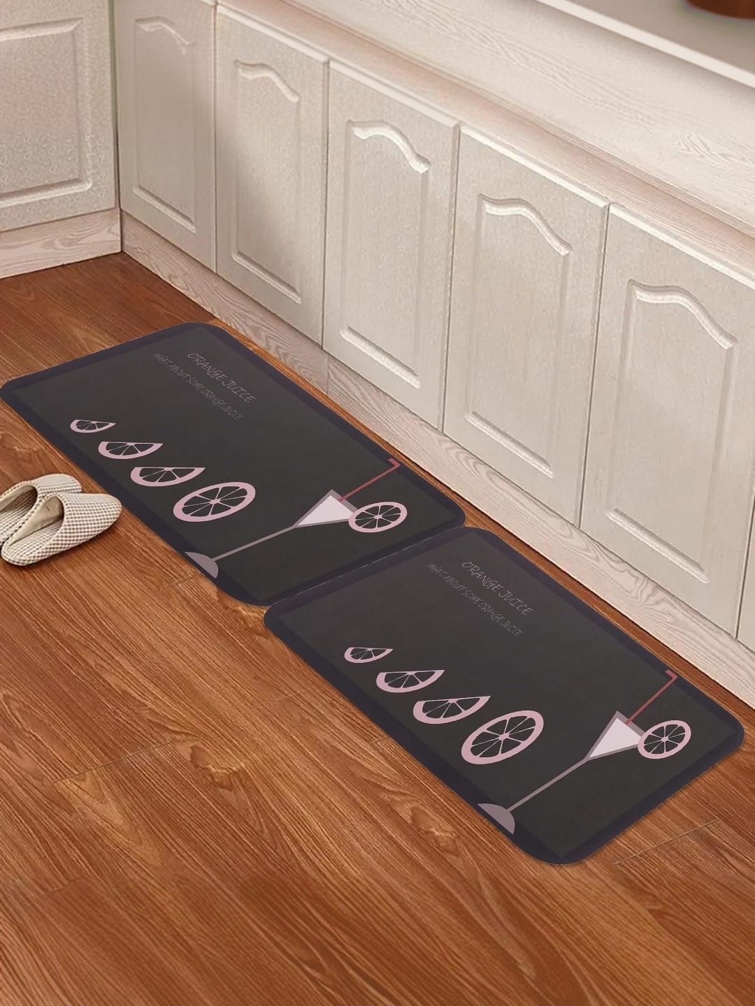

Kuber Industries Black & White 2 Pieces Printed 240 GSM Anti Skid Bath Rugs