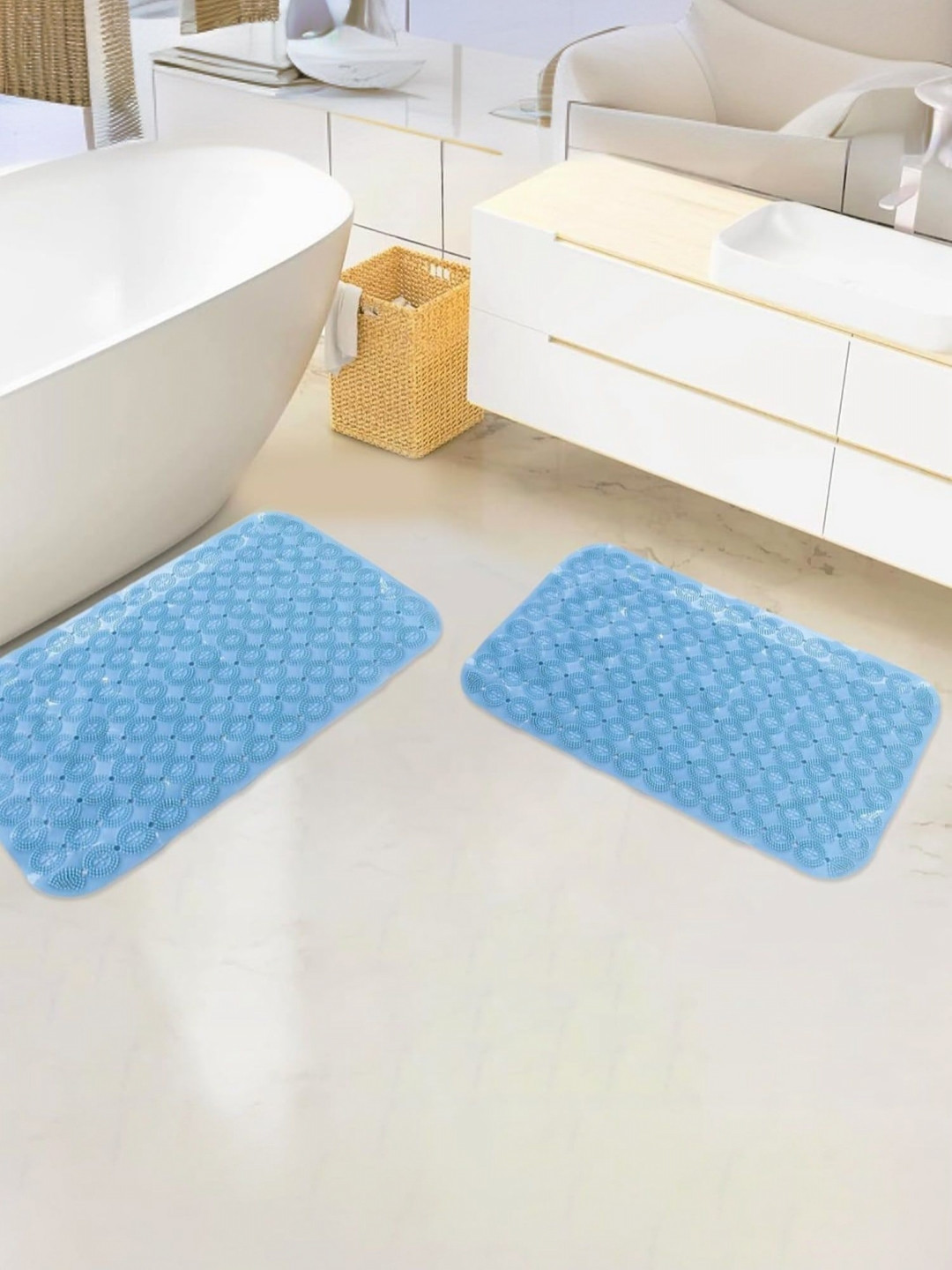 

Kuber Industries Blue 2 Pieces Textured Anti Skid 240GSM Bath Rugs