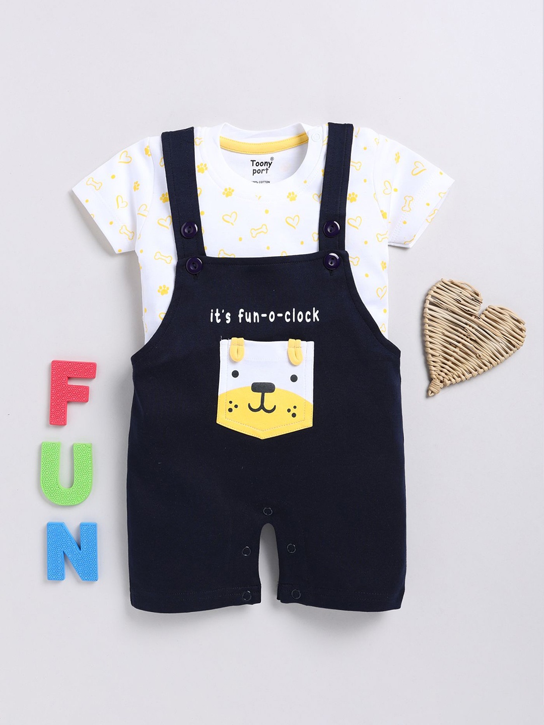 

Toonyport Infants Printed Pure Cotton Rompers With T-Shirt, Navy blue