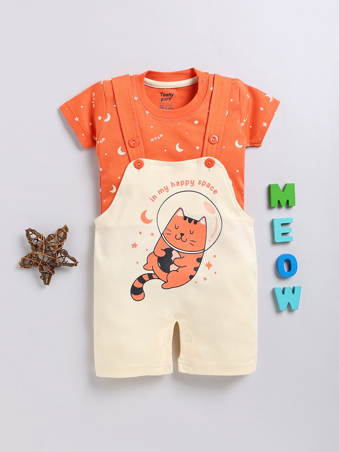 

Toonyport Infant Unisex Graphic Printed Round Neck Dungarees, Orange